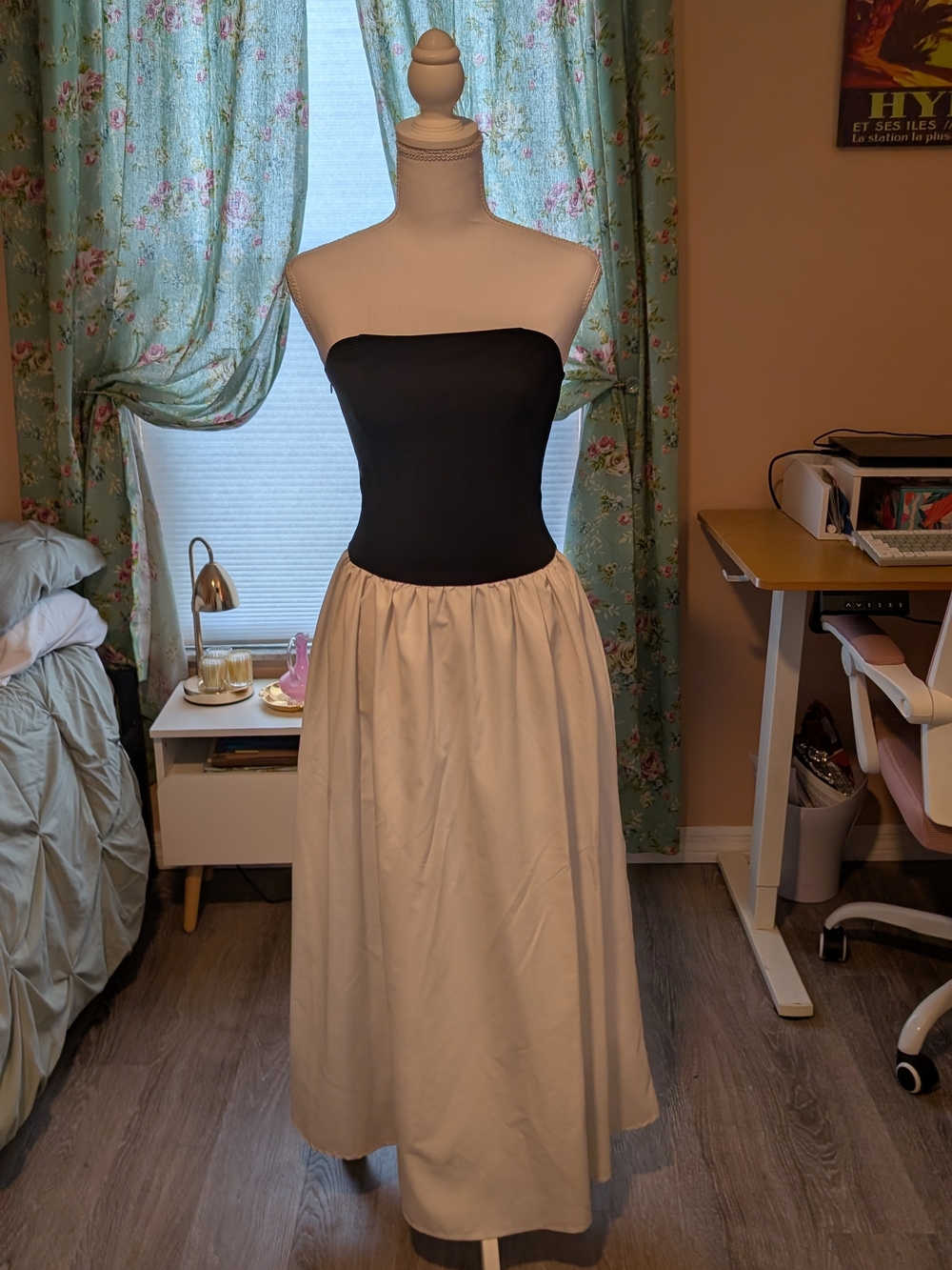 SHEIN Black Strapless Bodice with Cream Maxi Skirt